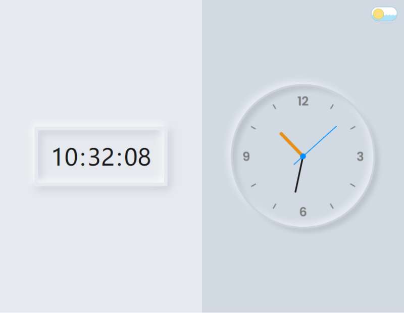 新拟态数字时钟CSS页面效果动态钟表源码